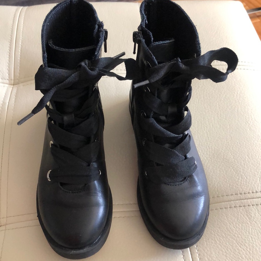 Girls Moto Boot with Ribbon Laces and Side Zipper